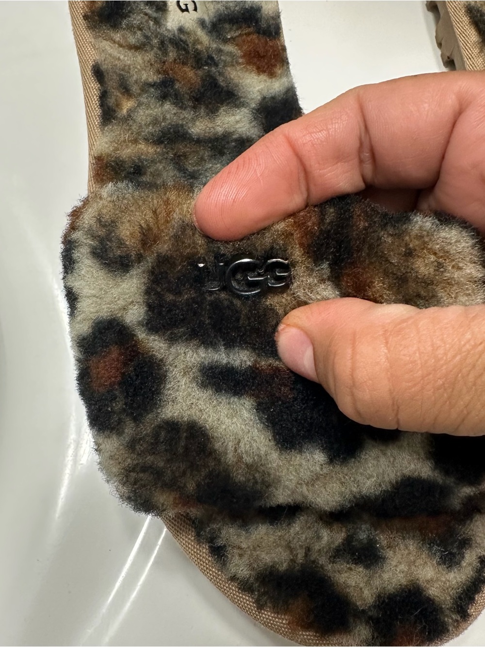 UGG Women's Leopard Faux-Fur Slide Sandals - Picture 2 of 5